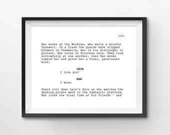 Star Wars Script Print: I Love You, I Know Scene (Digital Download)