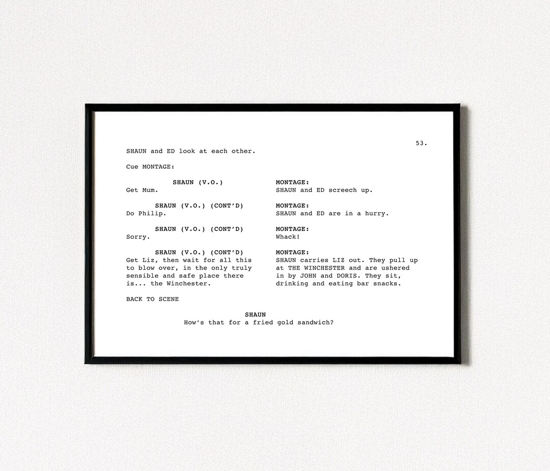 Shaun of the Dead Script Art Print: Rescue Liz Montage - Etsy
