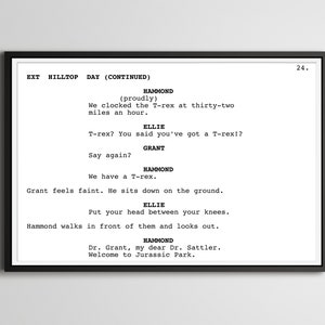 Jurassic Park - Screenplay Movie Poster (up to 24&quot; x 36&quot;) - Welcome - Hammond - T-Rex - Grant - Film - Script - Art - Dinosaurs