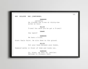 Jurassic Park Script Poster: Movie Screenplay Art Print