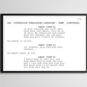 Pride and Prejudice Screenplay Poster: Romantic Film Art
