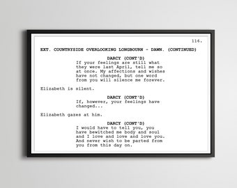 Pride and Prejudice Screenplay Poster: Romantic Film Art