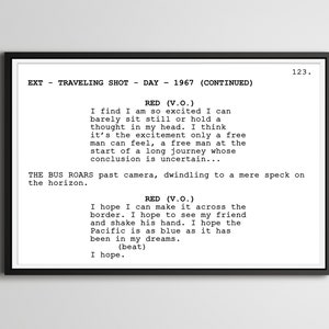 The Shawshank Redemption - Screenplay Movie Poster (up to 24" x 36") - Red - Bus - Hope - Freeman