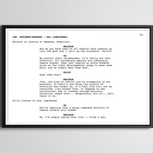Jurassic Park Script Poster: &quot;Life Finds a Way&quot; Minimalist Film Art
