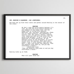 Dead Poets Society &quot;Verse&quot; - Screenplay Movie Poster (up to 24&quot; x 36&quot;) - Robin Williams - Keating - Poetry - Motivational - College Gift Art