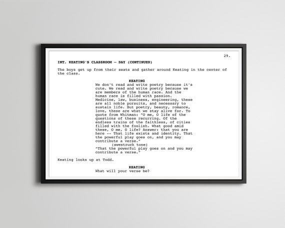 Dead Poets Society "Verse" - Screenplay Movie Poster (up to 24" x 36") - Robin Williams - Keating - Poetry - Motivational - College Gift Art