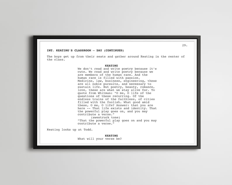 Dead Poets Society "Verse" - Drehbuch Filmposter (bis zu 24 "x 36"" - Robin Williams - Keating - Poesie - Motivation - College Geschenk Art." Bild 1