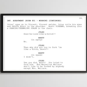 Pulp Fiction - Screenplay Movie Poster (up to 24&quot; x 36&quot;) - John Travolta - Samuel L. Jackson - Bruce Willis - Jules - Brett - Bitch - Art