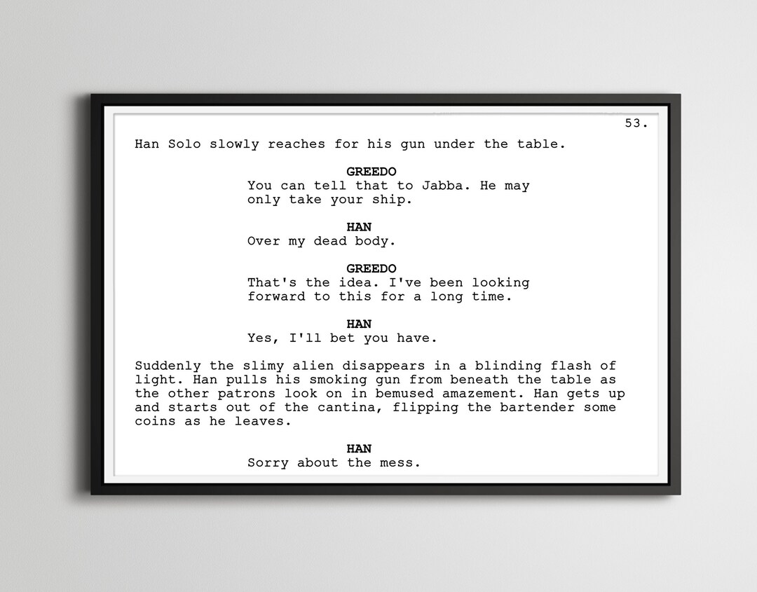Star Wars Script Poster: Han Shot First Scene - Cantina Art - Etsy