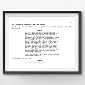 Dead Poets Society "Verse" Screenplay (8x10 Digital Download) - Print at Home - Minimalist - Movie - Film - Gift - Script