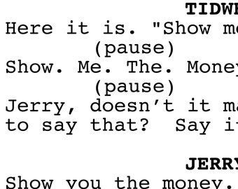 Show Me The Money Script Print: Jerry Maguire Scene (Digital Download)