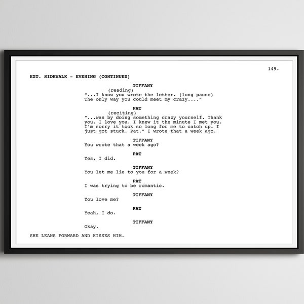 Scene from Silver Linings Playbook - Screenplay Movie Poster (up to 24" x 36") - Script - Art - Film - Romantic Comedy - Cooper