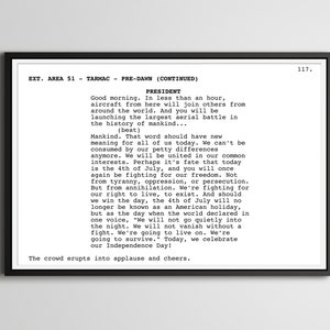 Independence Day - Screenplay Movie Poster (up to 24&quot; x 36&quot;) - Aliens - Jeff Goldblum - Will Smith - Bill Pullman - President - Speech - Art