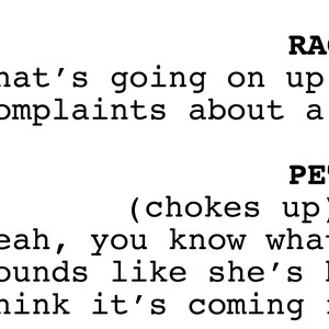 Puede incluir: Una imagen en blanco y negro de una escena de un programa de televisión. Los textos "RACHI" y "PETEL" son visibles. Los textos "What's going on up th complaints about a wo" y "(chokes up) Yeah, you know what, sounds like she's hav think it's coming fro" también son visibles.