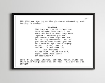 Dead Poets Society - Screenplay Movie Poster (up to 24" x 36") - Robin Williams - Script - Art - Film - Carpe Diem - Motivational - Dorm