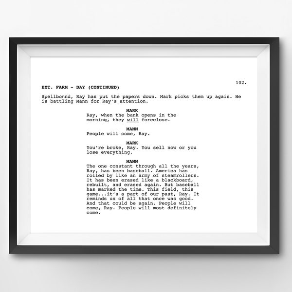Field of Dreams Screenplay Scene (8x10 Digital Download) - Print at Home - Kevin Costner - Ray Liotta - Baseball - Film - Script - Art