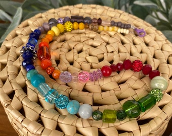 Rainbow -UNIQUE- glass beads & crystal necklace by Lauralai