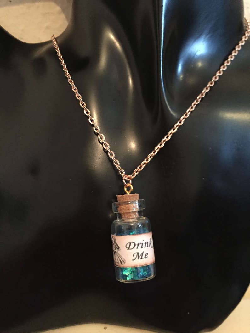 Drink me inspired necklace Tea party alice wonderland inspired necklace item 388 by CraftyLittleMonkeyGB Drink me potion necklace