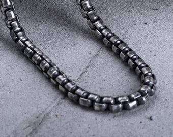 Männer Solid Heavy Box Kette Halskette oxidiertes Silber klobige Kette Valentinstag Geschenk