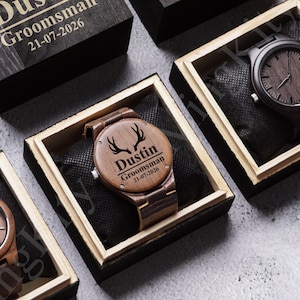 Personalized Watches for Groomsman, Wood Wrist Watch with Wooden Box, Groomsmen Gifts, Best Man Gift, Boyfriend Gift , Gift for Dad