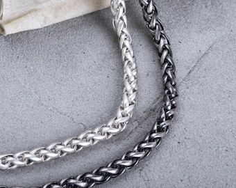 Männer Weizen Kette Halskette oxidierte Silber Braid klobige Kette 5 mm Geschenk für Sohn Mann