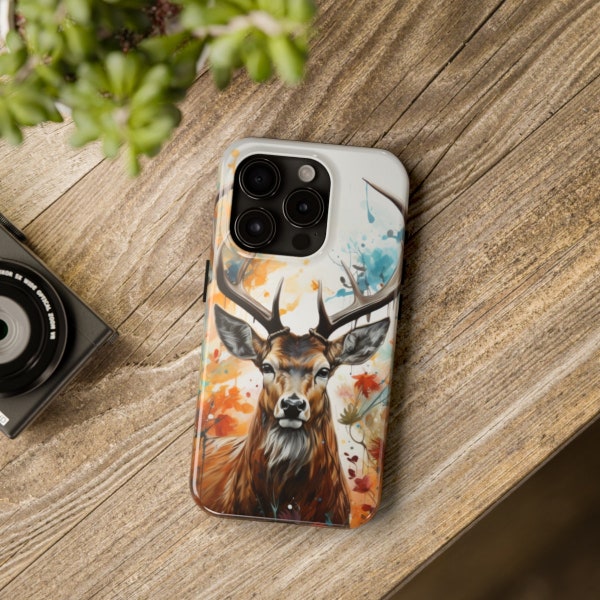 Deer Splatter Art iPhone Cover - Wildlife Wonder: Deer Splatter Art Phone Cover - Phone Cover Case for iPhone 15 14 13 12 Pro