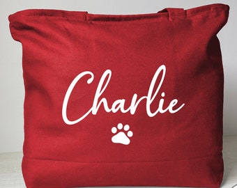 Sac pour chien personnalisé, sac fourre-tout avec fermeture éclair avec nom de chien, sac pour maman chien, cadeau pour nouveau propriétaire de chien