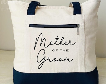 Mother Of The Groom Canvas Tote Bag, Zippered Front Pocket