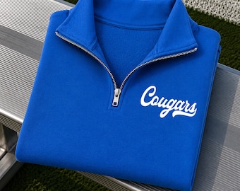 Custom Mascot Quarter Zip Sweatshirt, Personalized Team Name Pullover, School Spirit Gift
