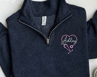 Sweat zippé quart infirmière, coeur coeur coeur, cadeau infirmière personnalisé, nom personnalisé sweat infirmière, cadeau pour future infirmière, cadeau infirmière