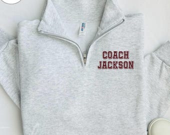 Sweat-shirt zippé quart entraîneur, pull entraîneur personnalisé, cadeau prénom entraîneur, pull entraîneur prénom personnalisé