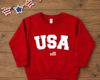 4th Of July Kids Sweater, USA Flag Patriotic Toddler Sweatshirt, Independence Day Crewneck