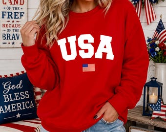 USA Flag Sweatshirt, Fourth of July Sweater, Independence  Day Celebration Crewneck