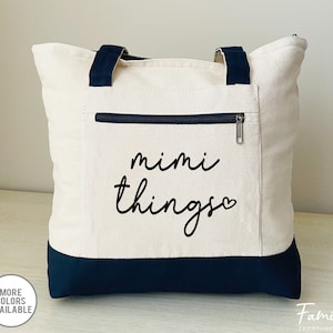 Mimi Bag, Mimi Things Tote, Zippered Bag, Personalized Bag, Two Tone Tote, Mimi Gift