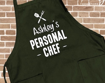 Votre NOM Chef personnel, tablier de grill, tablier personnalisé, cadeaux pour lui, tablier de grill rigolo, cadeau de la Saint-Valentin