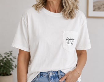 T-shirt mère de la mariée avec poche, t-shirt aux couleurs confortables, t-shirt maman de la mariée, cadeau maman de la mariée