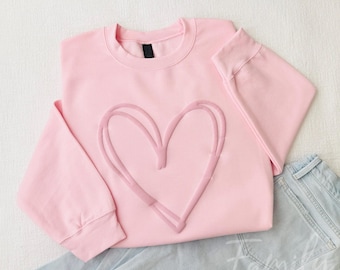 Heart Sweatshirt, Valentine's Sweatshirt, Puff Heart Sweater, Love Sweater, Puff Print Double Heart Sweatshirt, Gift For Her