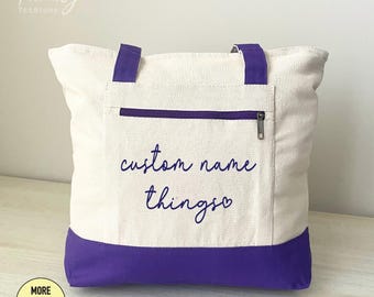 Custom Name Things Tote Bag, Personalized Grandma Tote, Two Tone Bag