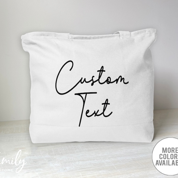 Custom Text Tote Bag  - Zippered Tote Bag - Promotional Tote Bag - Custom Name Bag - Personalized Tote Bag