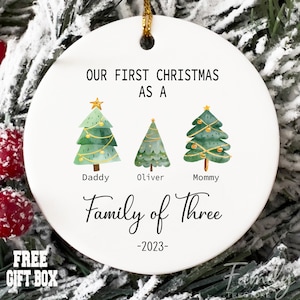 Family Of Three Christmas Ornament, Personalized Family Ornament, First Christmas As Family Of Three  Ornament, Baby&#39;s 1st Christmas Gift