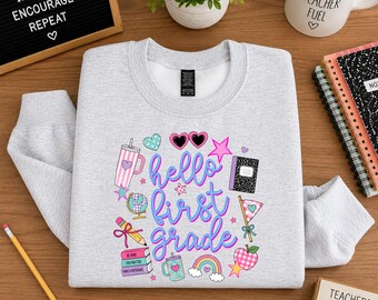 Teacher Sweatshirt, Grade Sweater, Hello Grade Sweatshirt, Back To School Crewneck, Teacher Gift