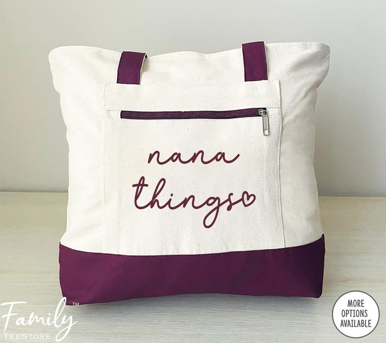 Nana Things Zippered Tote Bag CUSTOM Name Bag Two Tone Bag New Nana Gift image 1