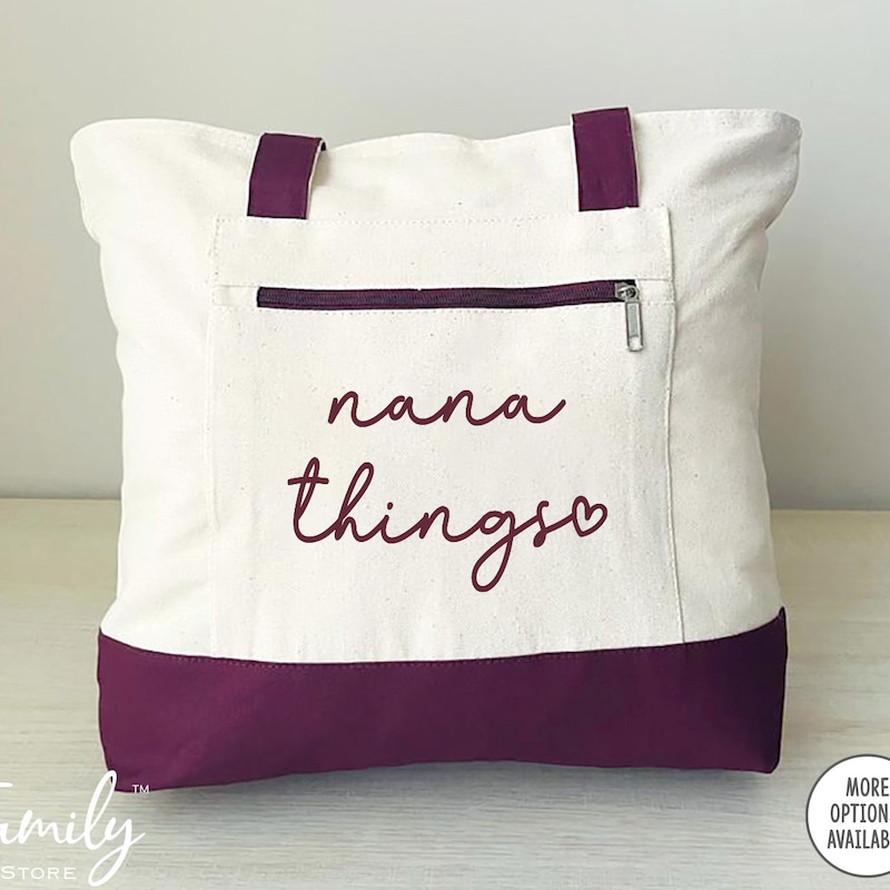 Nana Bag, Nana Things Bag, Zippered Tote, CUSTOM Name Bag, Two Tone Tote, Gift For Nana