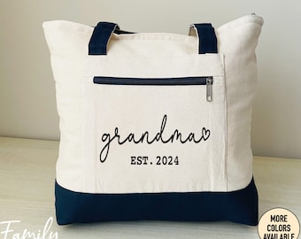 Grandma Est. Year, Two Tone Bag, Zippered Tote Bag, New Grandma Gift, Grandma To Be Gift, Mother's Day Gift