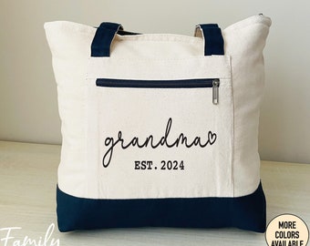 Grand-mère Est. Année de l'année, Sac bicolore, Sac fourre-tout à fermeture éclair, Cadeau pour nouvelle grand-mère, Future grand-mère, Cadeau pour la fête des Mères