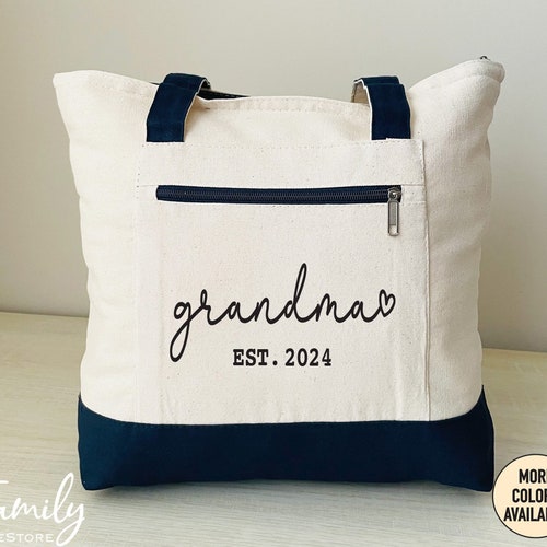 Grandma Est. Year, Two Tone Bag, Zippered Tote Bag, New Grandma