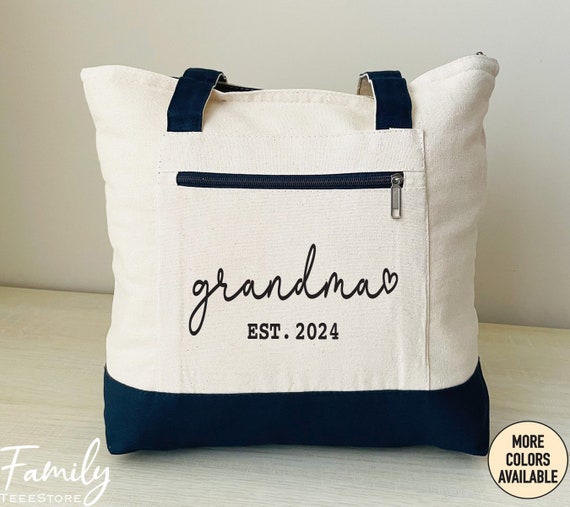 Grandma Est. Year, Two Tone Bag, Zippered Tote Bag, New Grandma