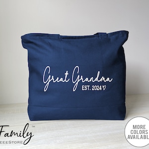 Great Grandma Est. 2024 - Zippered Tote Bag - Personalized Tote Bag - Personalized Gift - Pregnancy Announcement Gift, Mother's Day Gift