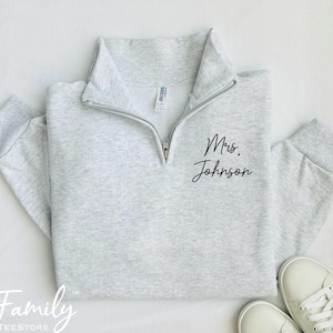 Mrs. Last Name Quarter Zip Sweatshirt, Mrs. Sweatshirt, New Mrs. Gift, Honeymoon Sweatshirt, Gift For Bride, Last Name Gift
