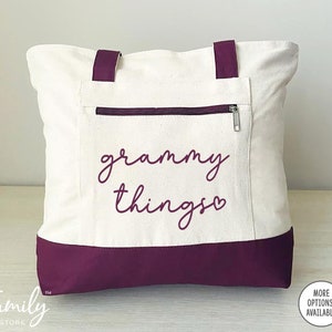 Grammy Things - Zippered Tote Bag - Grammy Gift - Two Tone Bag - Grammy Tote Bag - Mother's Day Gift